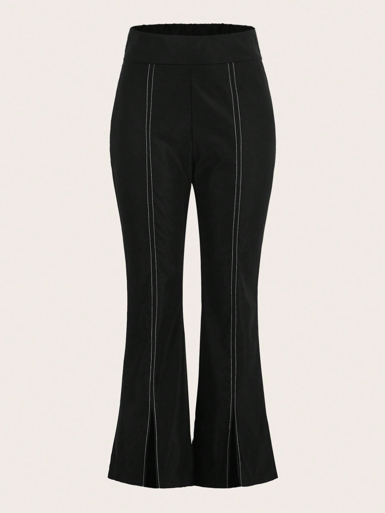 Contrast Piping Split Hem Flare Leg Pants