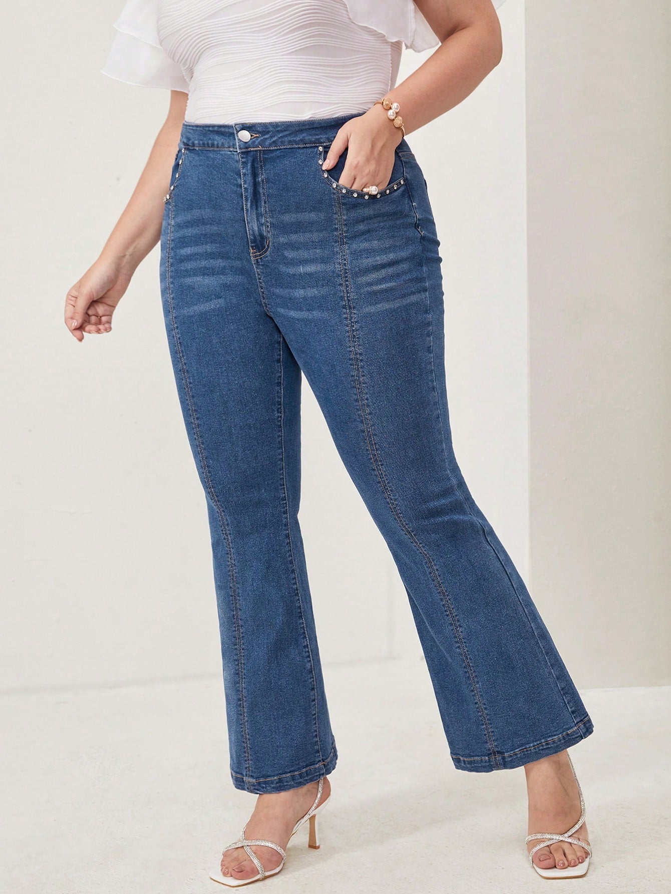 Plus Rhinestone Detail Flare Leg Jeans