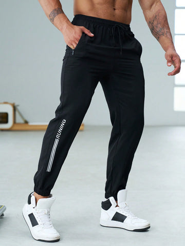 Men Letter Graphic Drawstring Waist Sports Pants