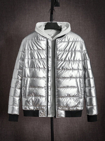 Men's Loose Fit Zipper Closure Puffer Winter Coat