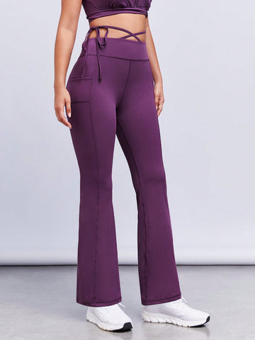 Crisscross Tie Back Flare Leg Pants