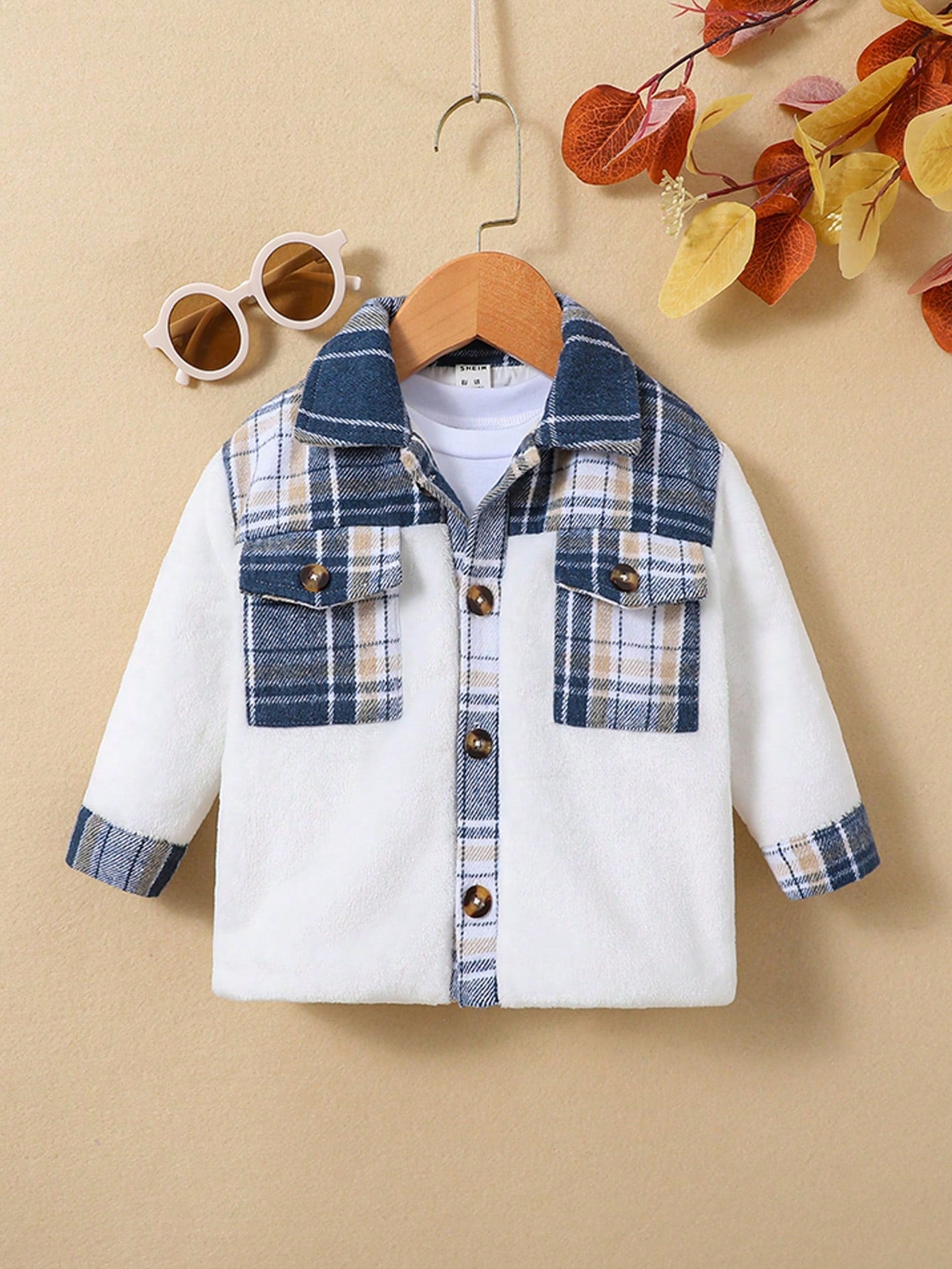 Baby Girl Plaid Print Flap Pocket Coat Without Tee