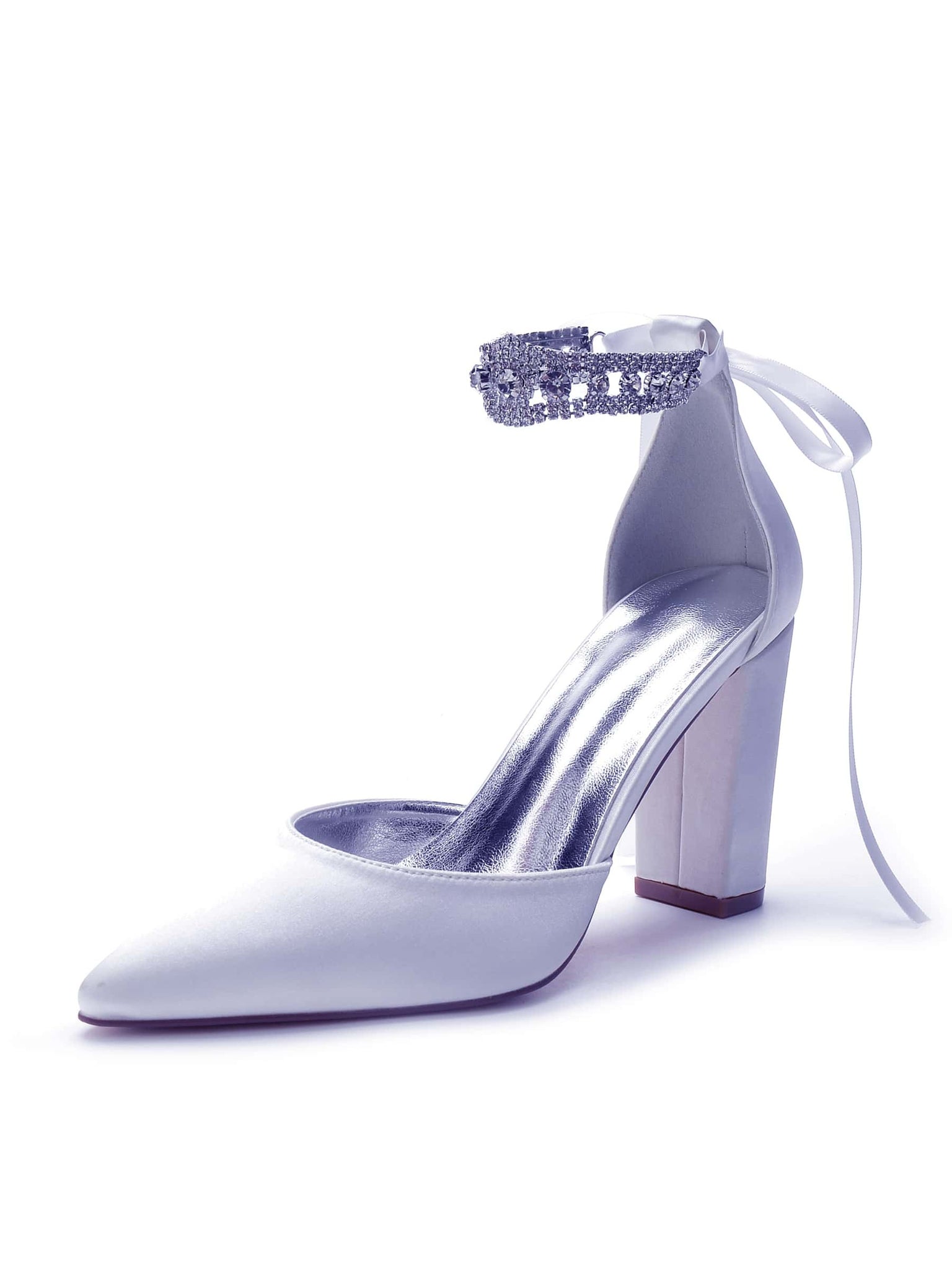 Women's Gorgeous Fashionable Pointed Toe Block Heel Pump With Rhinestone Decoration For Wedding Party