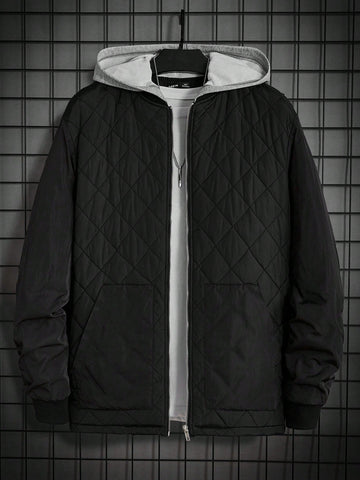 Men 1pc Zip Up Quilted Coat