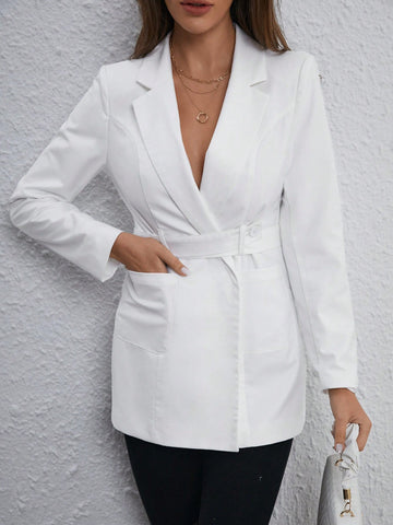 Lapel Neck Belted Blazer