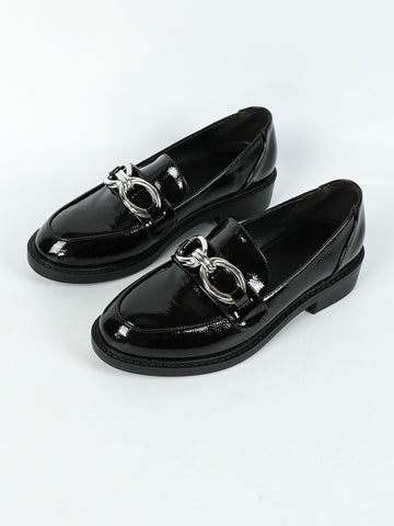 Chain Decoration Slip-on Loafers For Women, Black