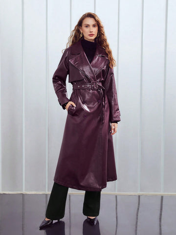 BELTED PU LEATHER TRENCH COAT