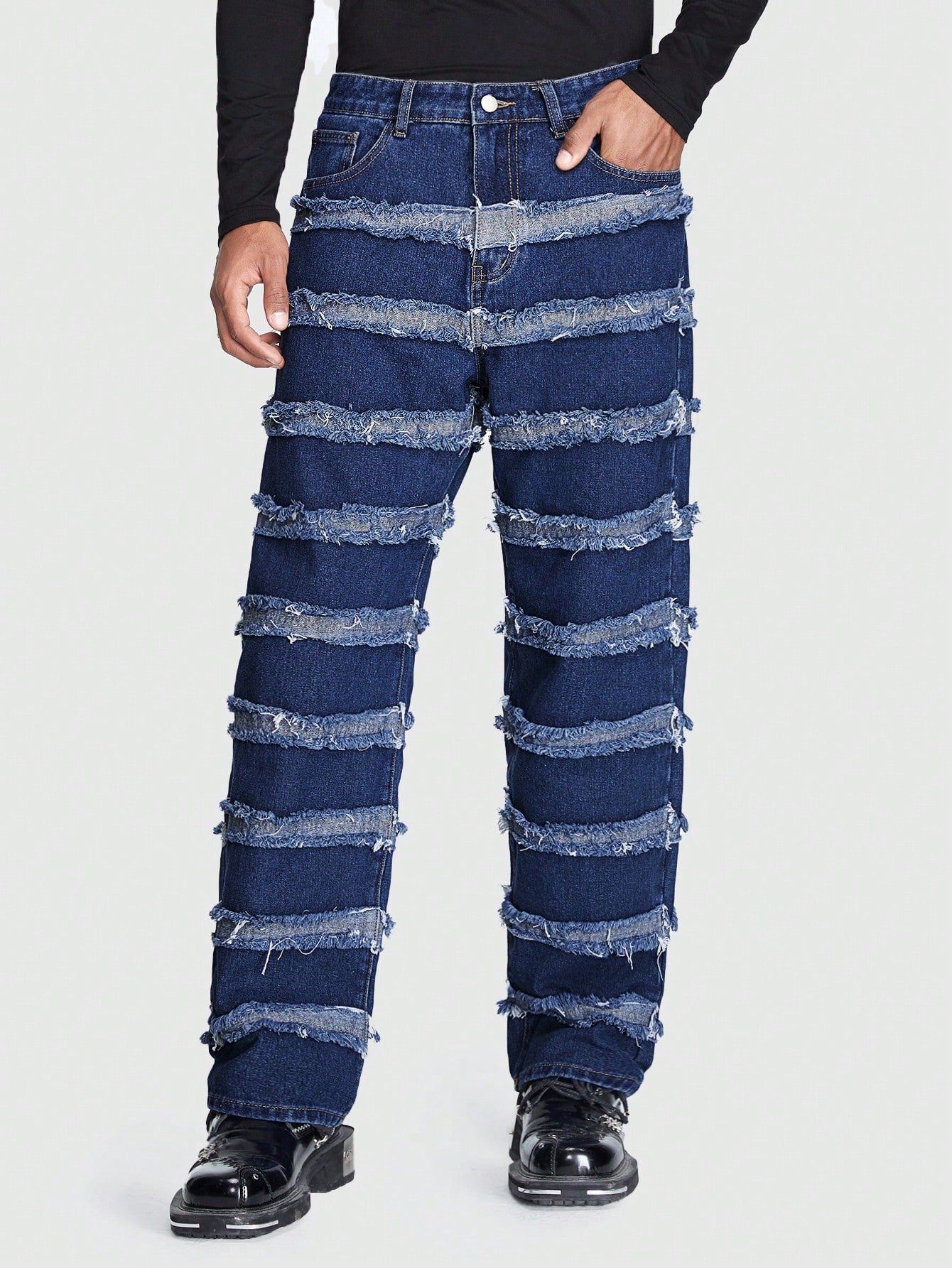 Guys Raw Trim Straight Leg Baggy Jeans