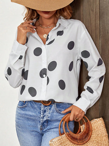 Polka Dot Print Button Front Shirt