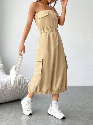 Flap Pocket Side Tube Dress