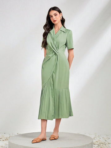 Solid Pleated Hem Dress