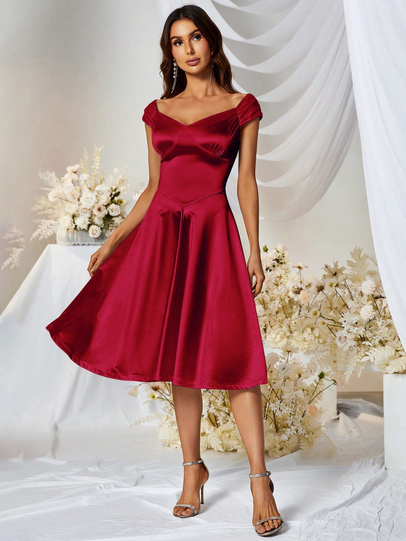 MUXXN Sweetheart Neck Satin Dress, Semi Formal Dress