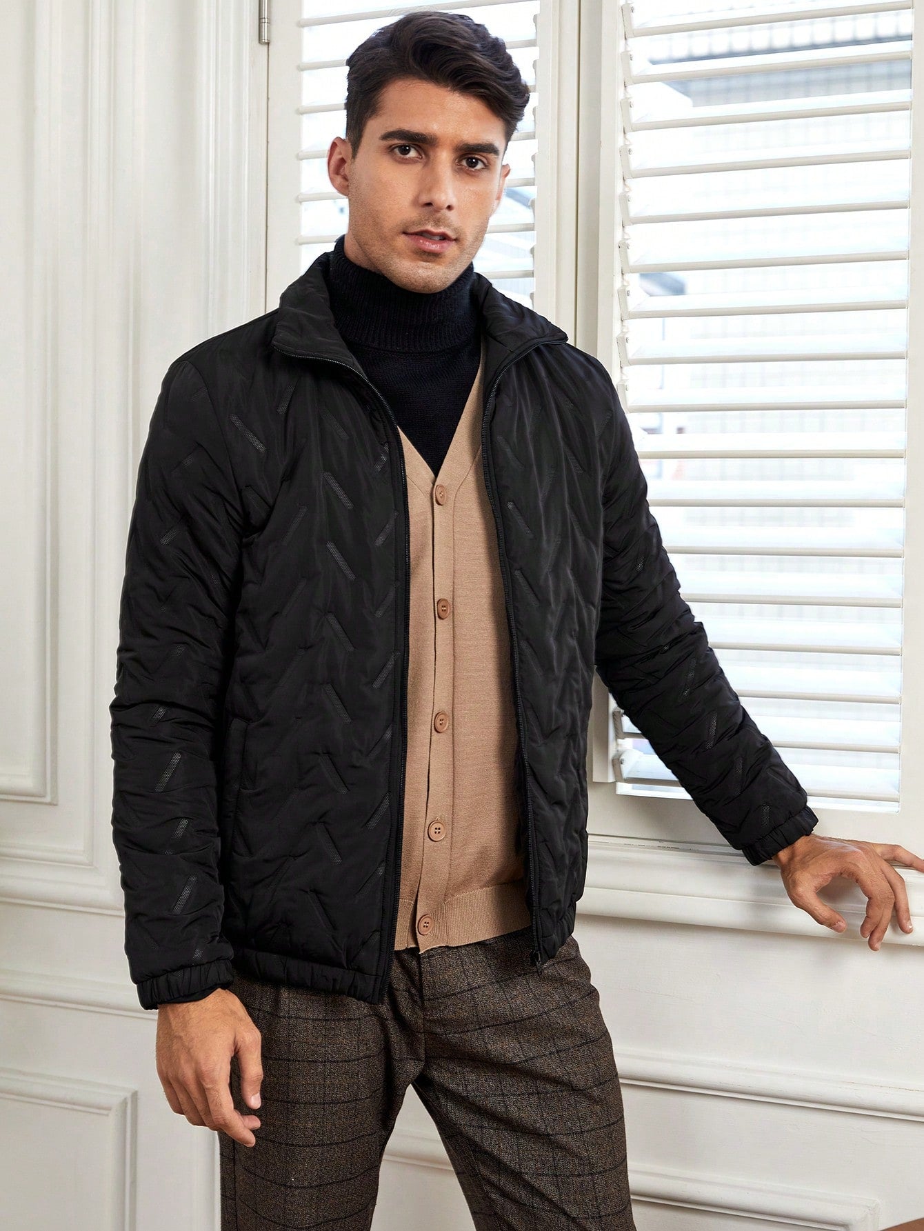 Loose-Fit Men's Zip-Up Quilted Coat