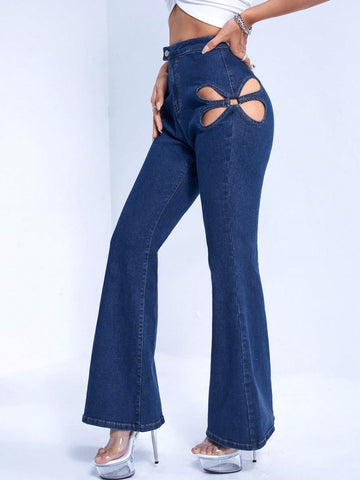 Cut Out Flare Leg Jeans