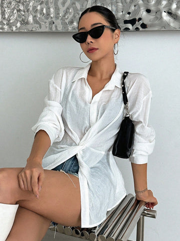 Twist Front Drop Shoulder Shirt