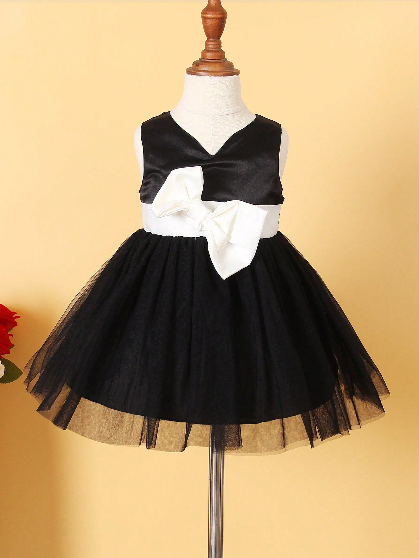 Baby Girl Bow Front Mesh Hem Party Dress