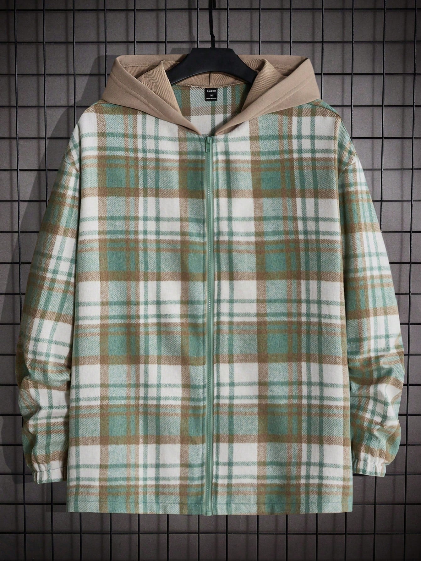 Loose Men's Plaid Printed Hooded Overcoat