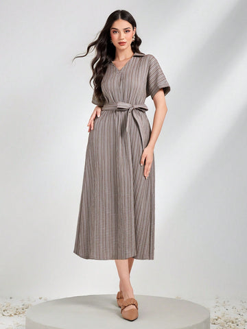 Plicated Tie Front Dress