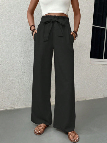 Paperbag Waist Belted Straight Leg Pants