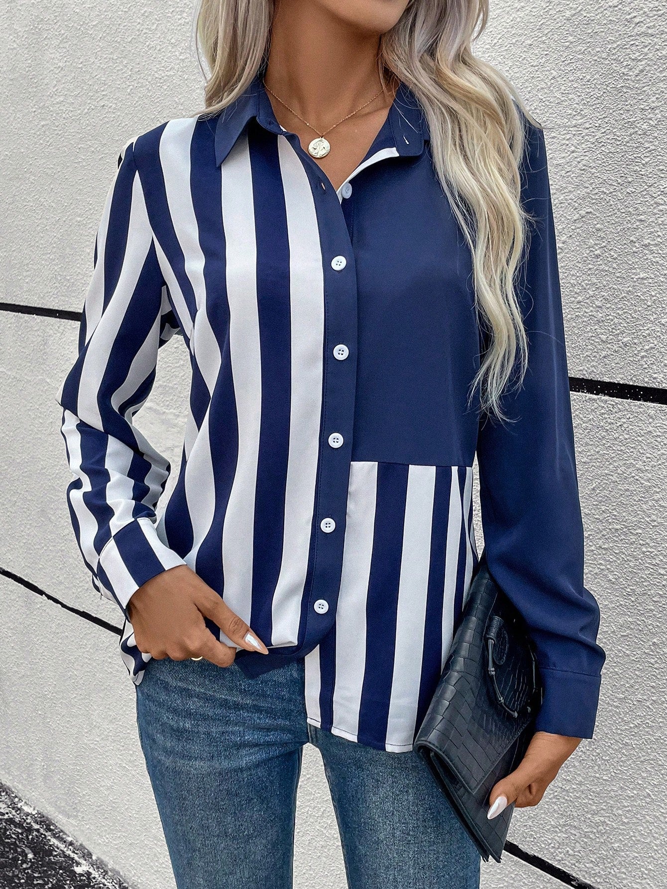 Striped Print Button Front Shirt