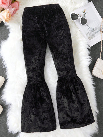 Tween Girl Solid Flare Leg Velvet Pants