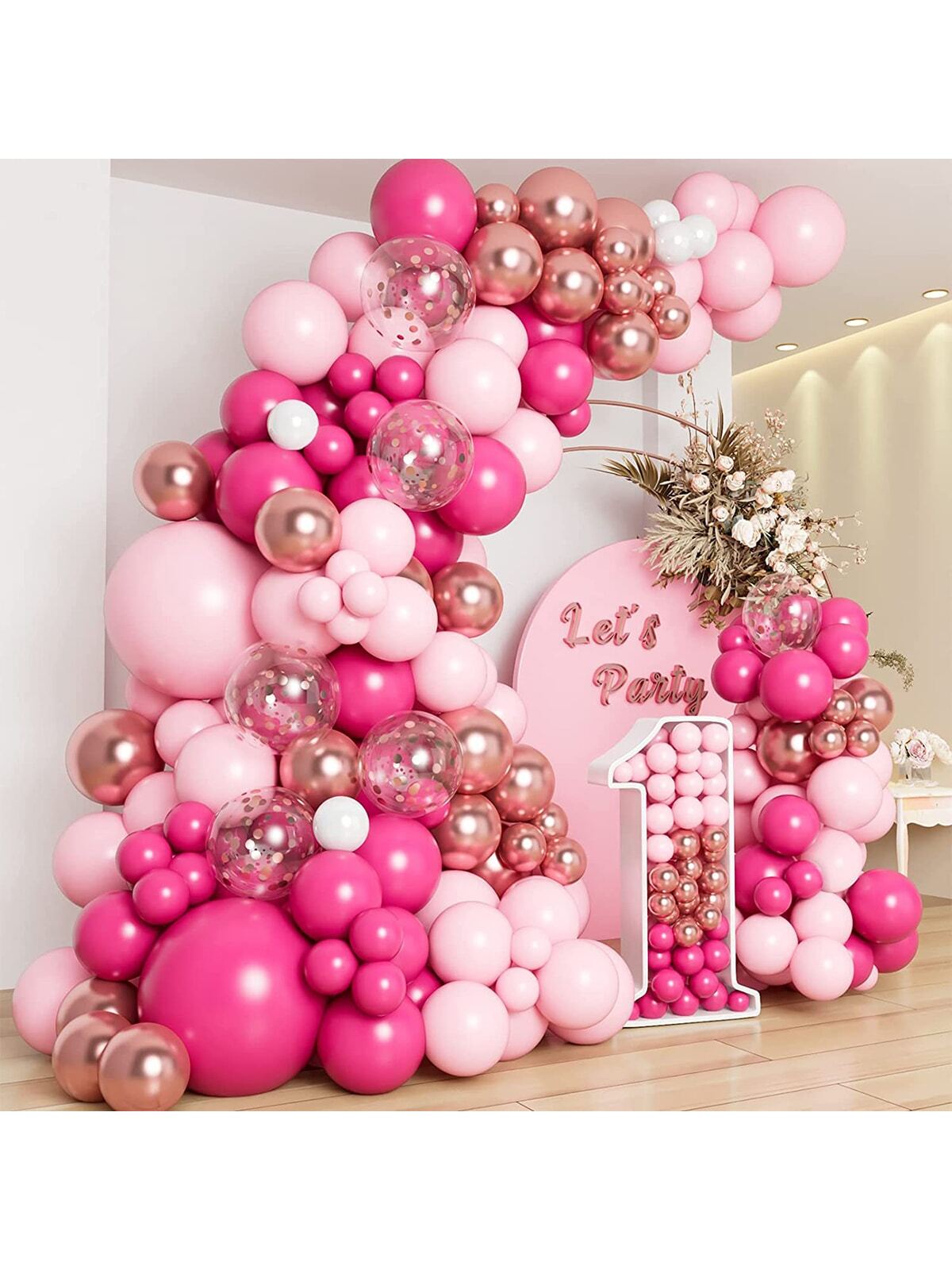 141pcs Pink Themed Balloon Set With Flower Garland Kit For Party Decoration, Suitable For Boys' Girls' Birthday, Wedding, Anniversary, Business Opening, And Other Celebrations