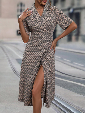 Allover Print Wrap Hem Dress