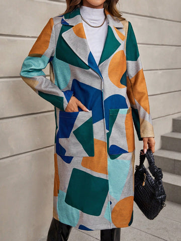 Color Block Lapel Neck Overcoat