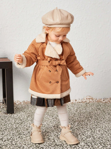 Baby Girl Teddy Lined Double Breasted Belted Coat