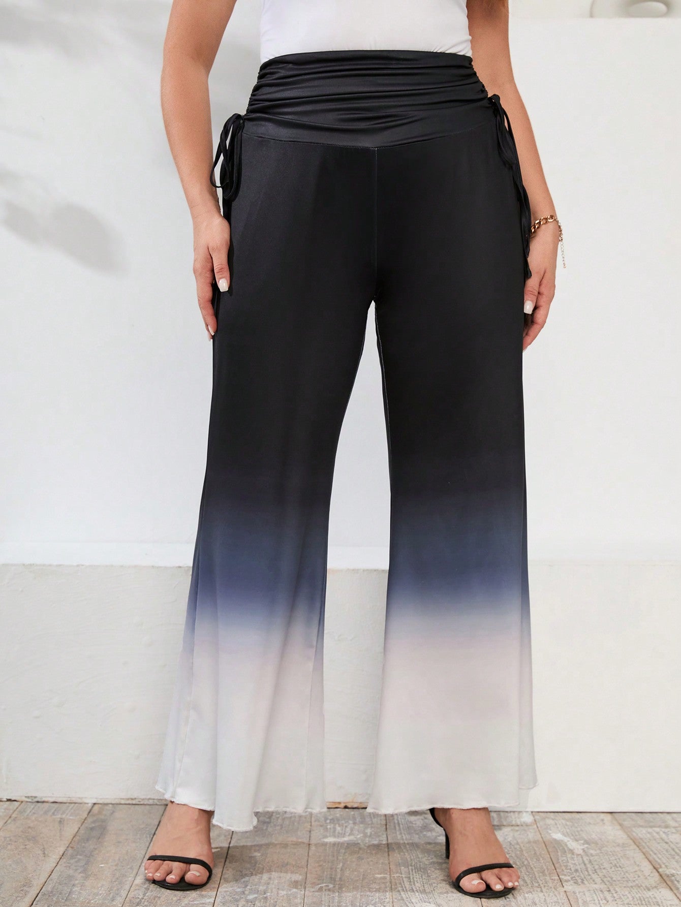 Plus Ombre Drawstring Side Flare Leg Pants