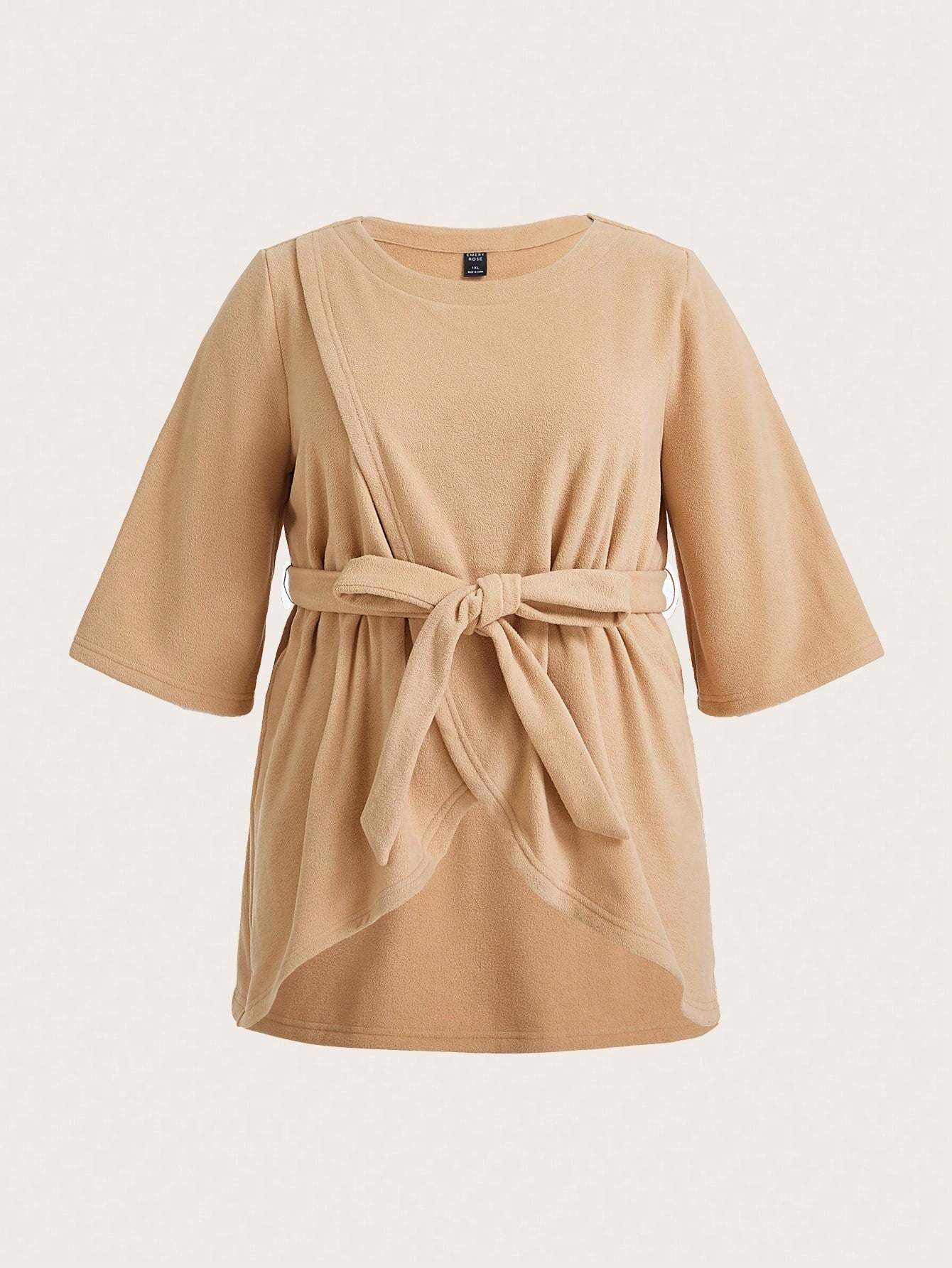 Plus Solid Belted Wrap Hem Tee