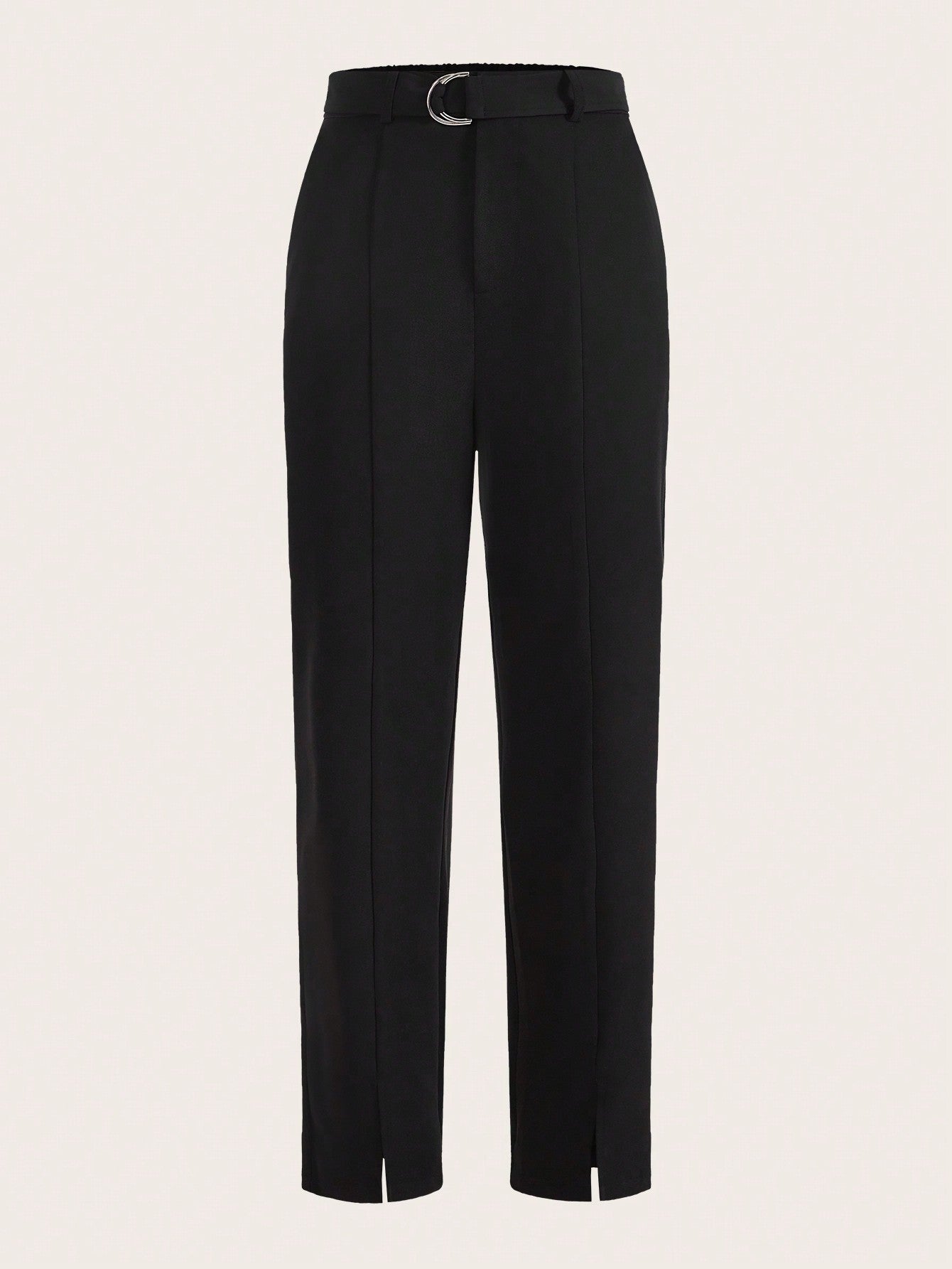 Solid Split Hem Belted Pants