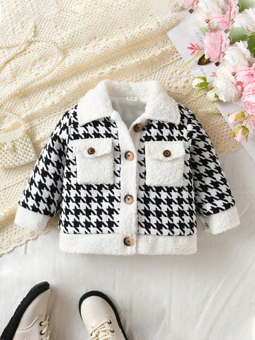 Baby Girl Houndstooth Print Flap Pocket Coat