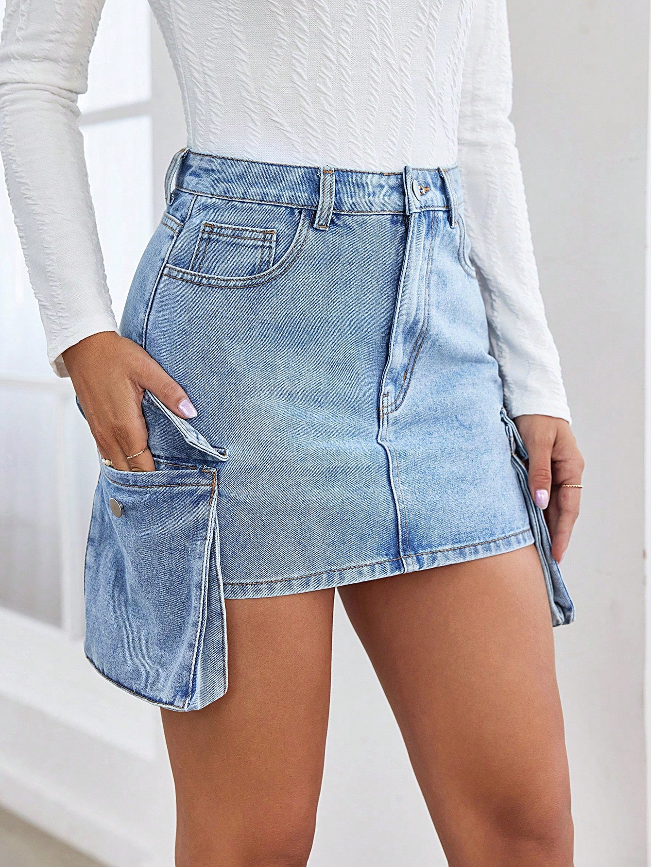 Flap Pocket Side Denim Skirt