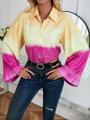 Ombre Flounce Sleeve Shirt