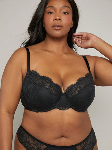 Plus Floral Lace Lightly Lined Bra