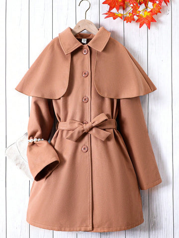 Teen Girl Button Front Belted Overcoat