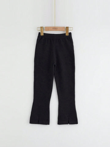 Young Girl Split Hem Flare Leg Knit Pants