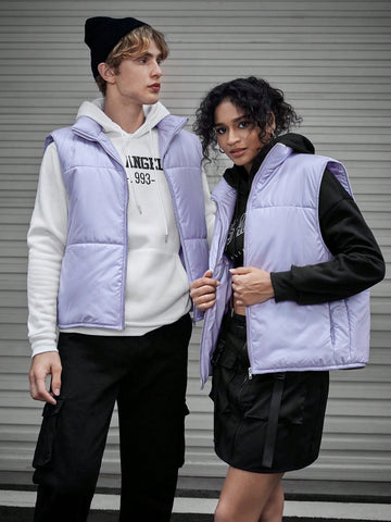 1pc Men's Zip Up Puffer Vest Coat