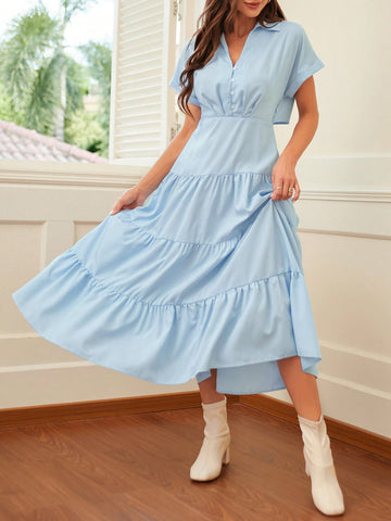 Solid Layered Ruffle Hem Dress