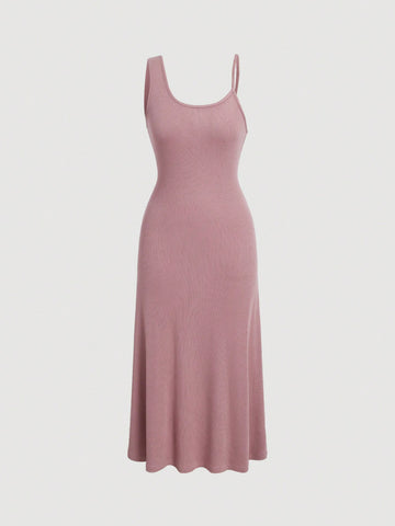 Solid Asymmetrical Neck Dress