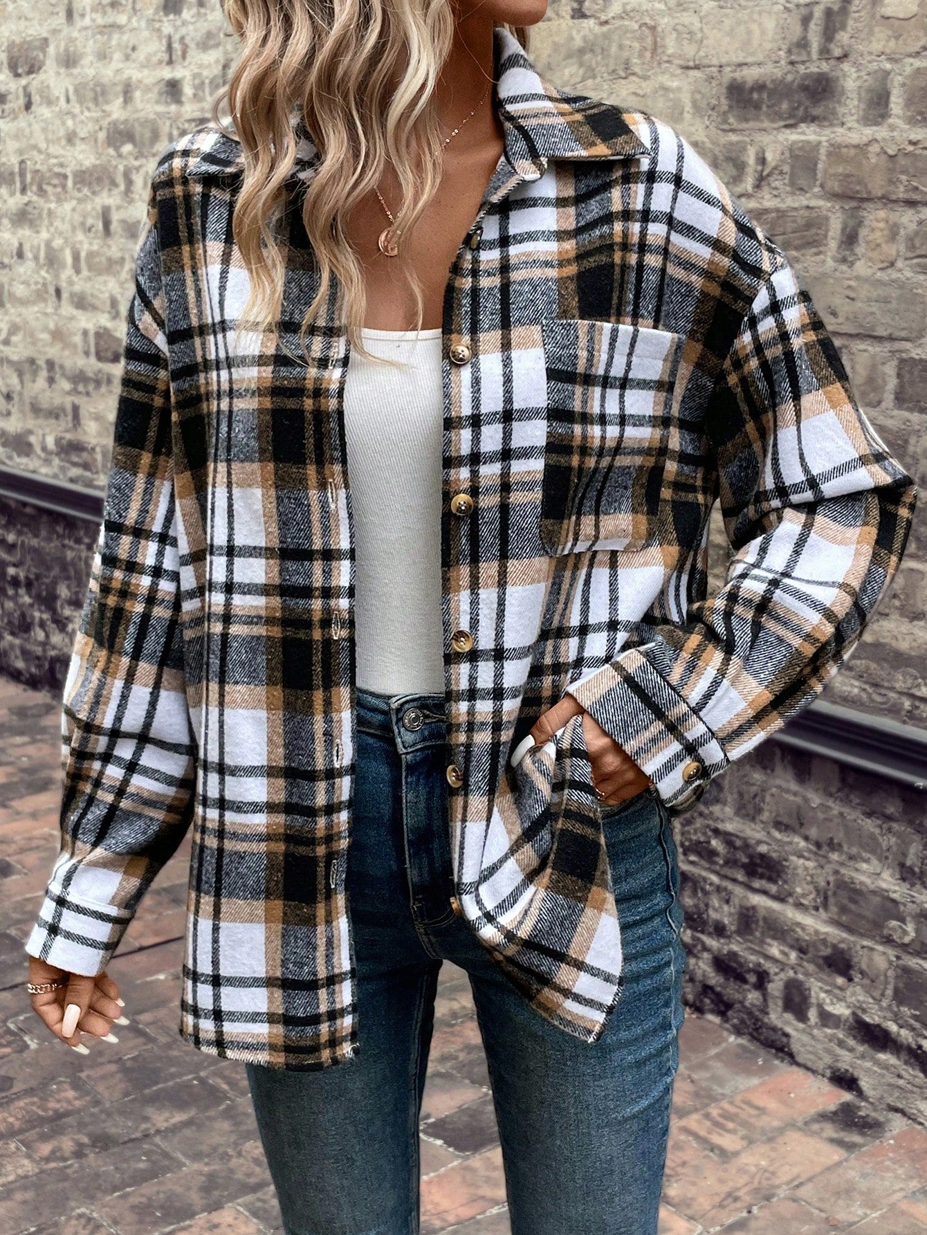 Plaid Print Drop Shoulder Shirt