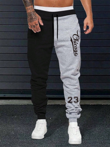 Men Two Tone Letter Graphic Drawstring Waist Sweatpants