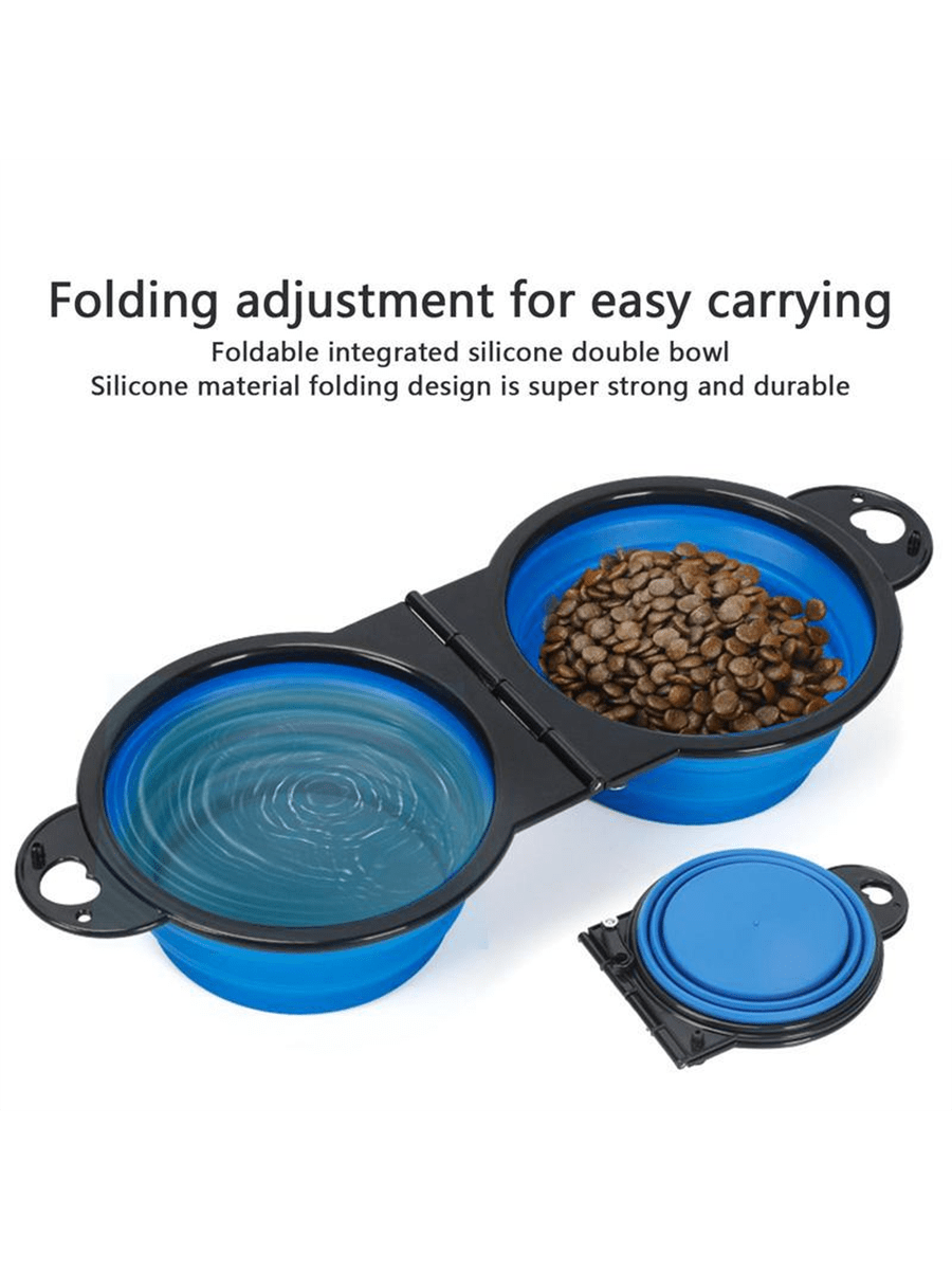 2 in 1 dog bowl portable foldable pet double bowl collapsible silicone water bowls for dog outdoor travel puppy food container