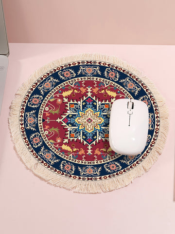 European Style Round Mouse Pad - Tassel Cup Coaster - Multifunctional And Fashionable Design, Red