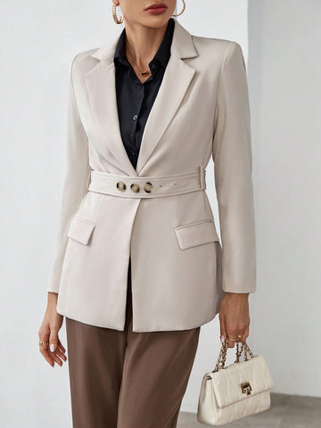 Lapel Neck Belted Blazer