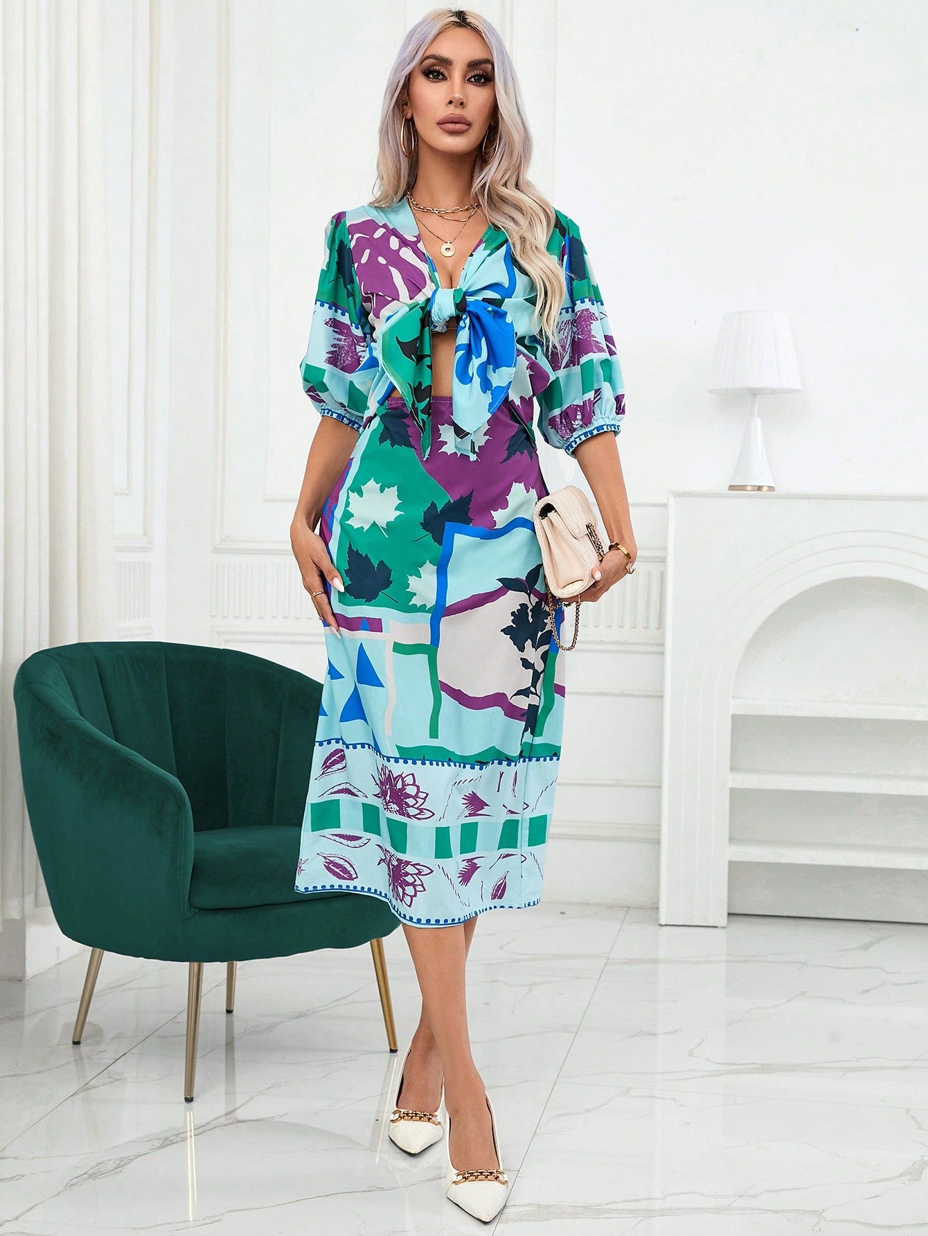 Floral Print Tie Front Dress