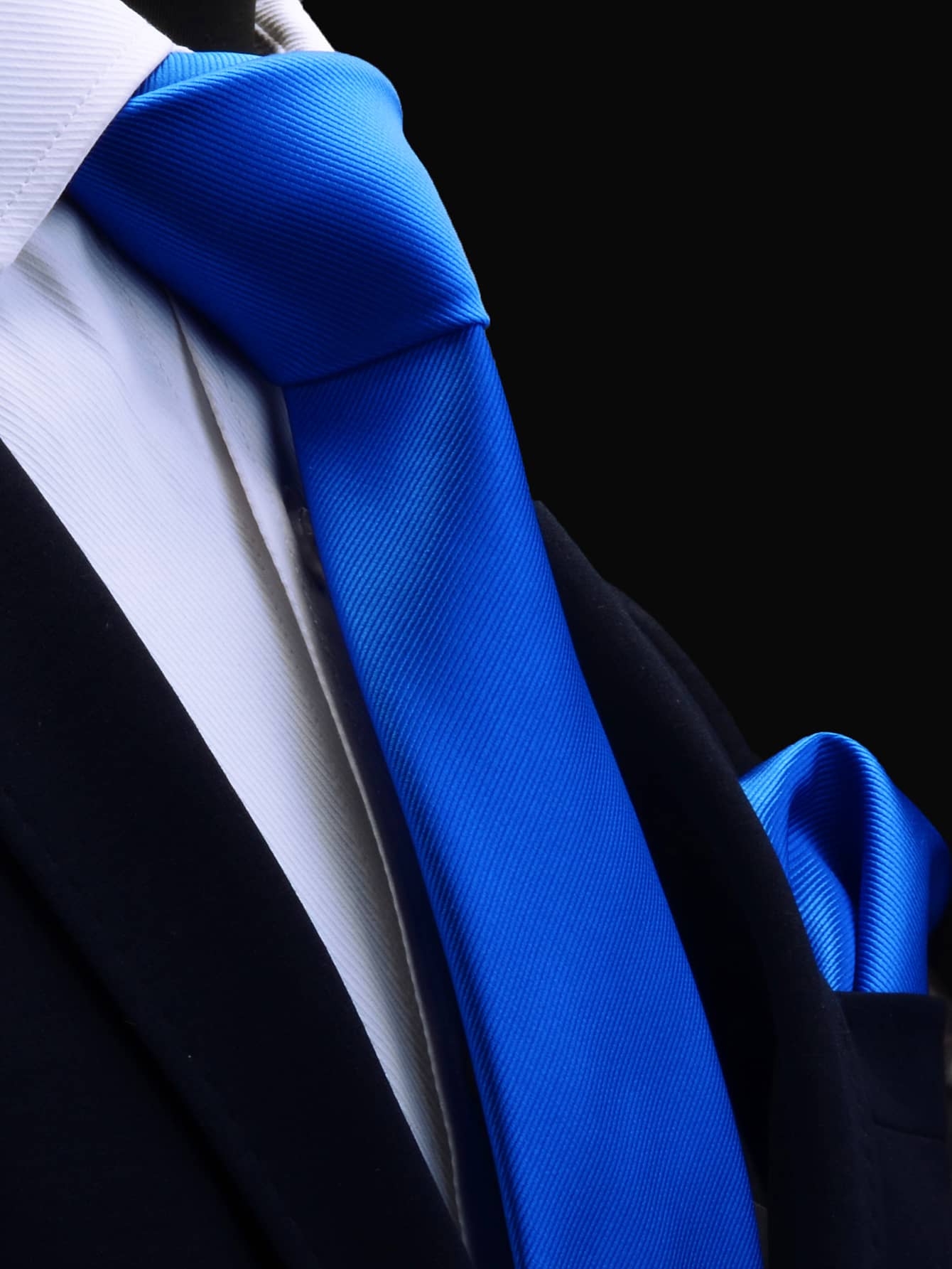 1pc Men's 8cm Wide Royal Blue Twill Necktie With Pocket Square Set Suitable For Wedding Party Casual