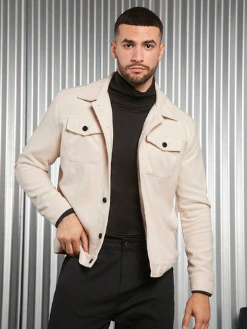 1pc Loose Fit Men's Overcoat With Flap Pockets