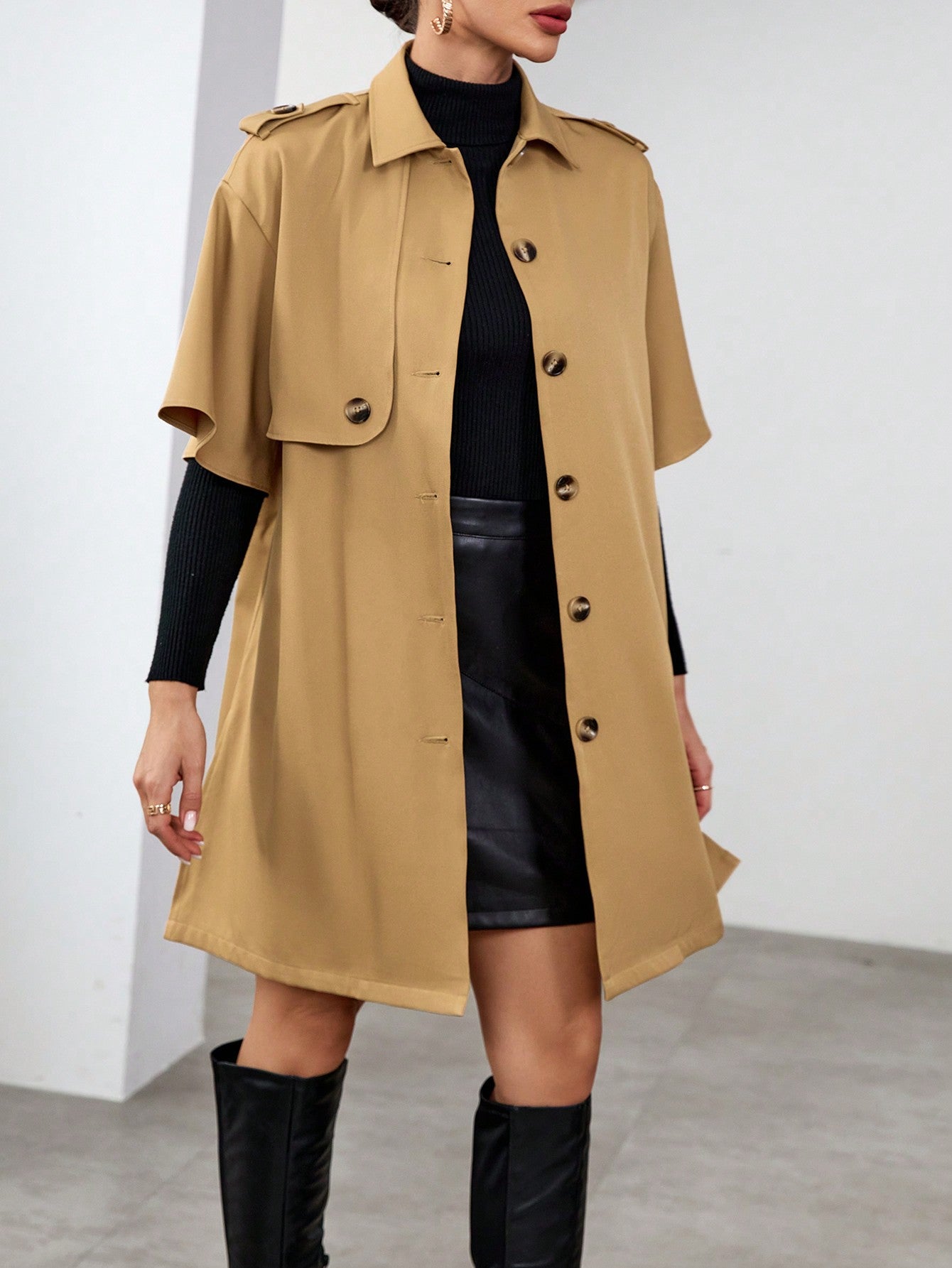 Drop Shoulder Button Front Trench Coat